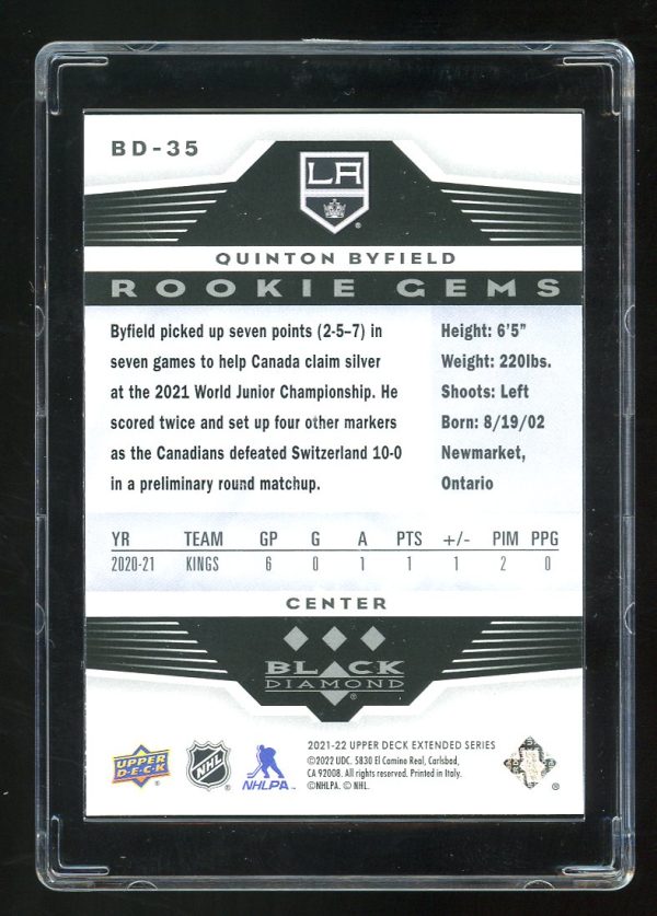 2021-22 Upper Deck Black Diamond Rookie Gems Quinton Byfield # BD-35 - Image 2