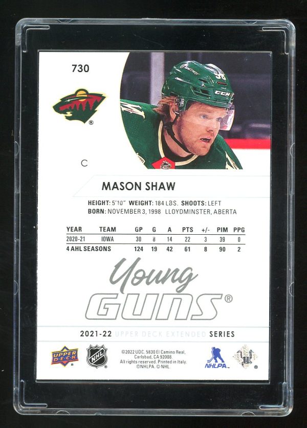 2021-22 Upper Deck Hockey Young Guns Mason Shaw # 730 - Image 2