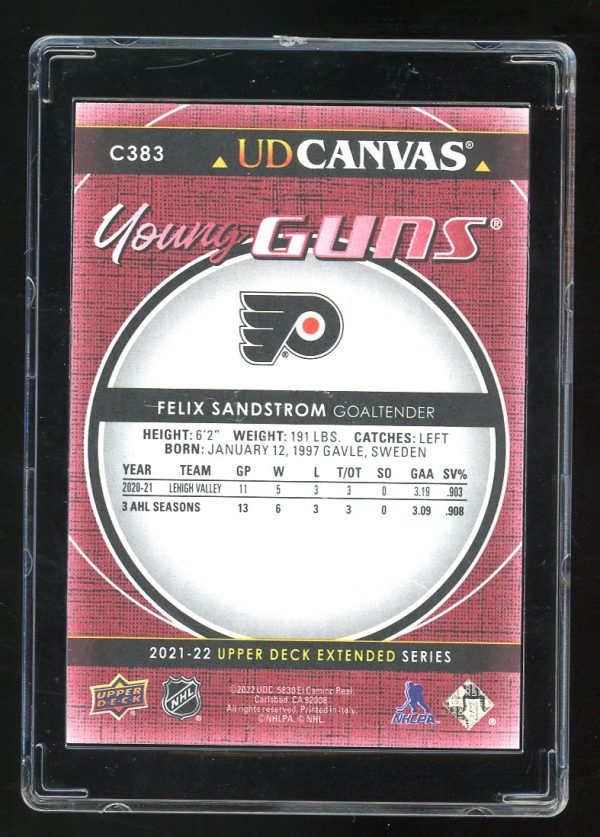 2021-22 Upper Deck canvas young guns Felix Sandstrom # C383 - Image 2