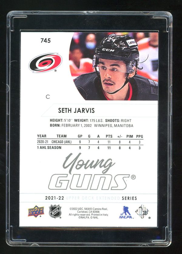 2021-22 Upper Deck hockey youn guns Seth Jarvis # 745 - Image 2