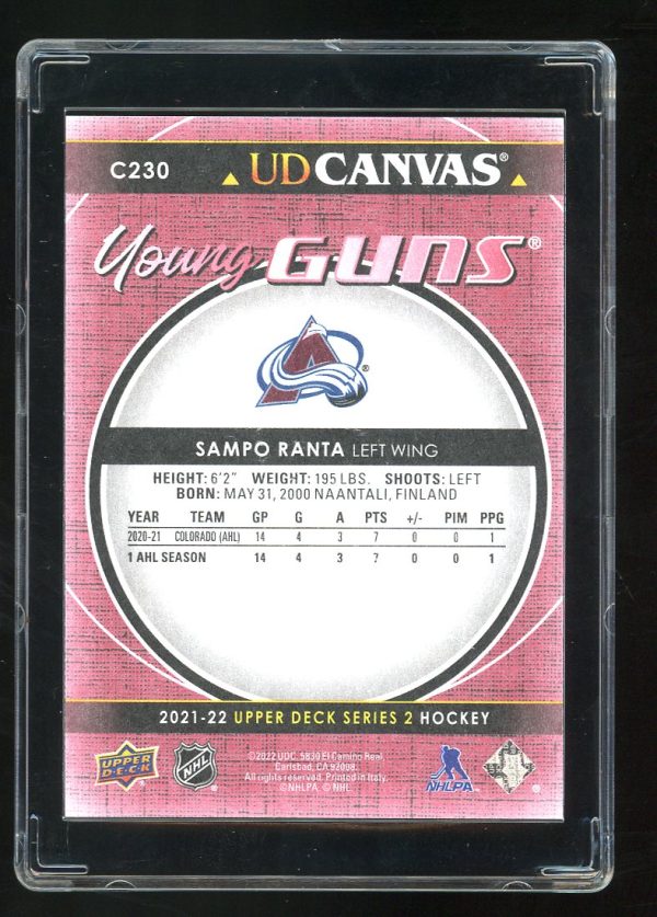 2021-22 Upper Deck hockey canvas young guns Sampo Ranta # C230 - Image 2