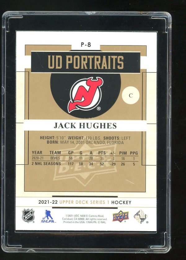 2021-22 Upper Deck Portraits Jack Hughes #P8 New Jersey Devils - Image 2