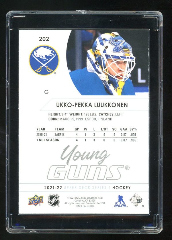 2021-22 Upper Deck young guns Ukko-Pekka Luukkonen #202 Buffalo Sabres - Image 2