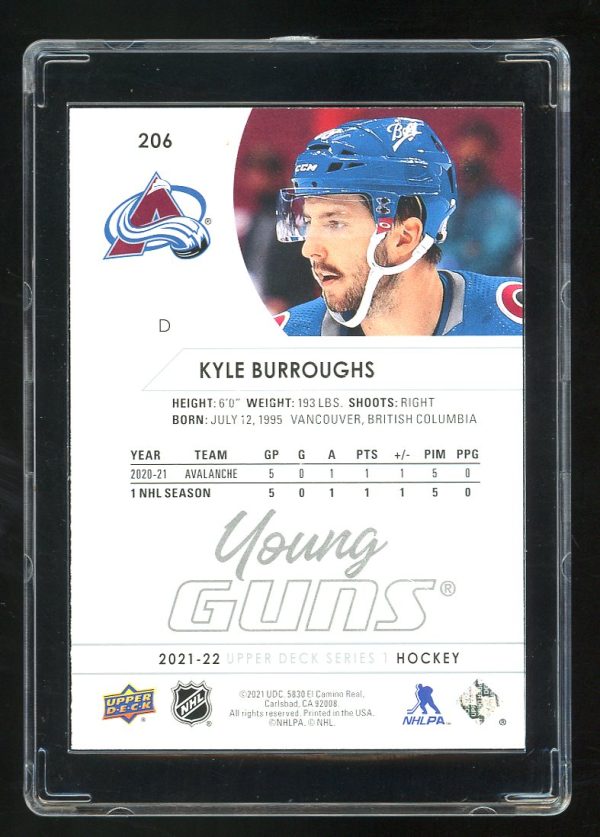 2021-22 Upper Deck Young Guns Kyle Burroughs # 206 Colorado Avalanche - Image 2