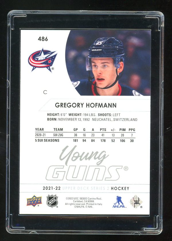 2021-22 Upper Deck Young Guns Gregory Hofmann #486 RC Columbus Blue Jackets - Image 2