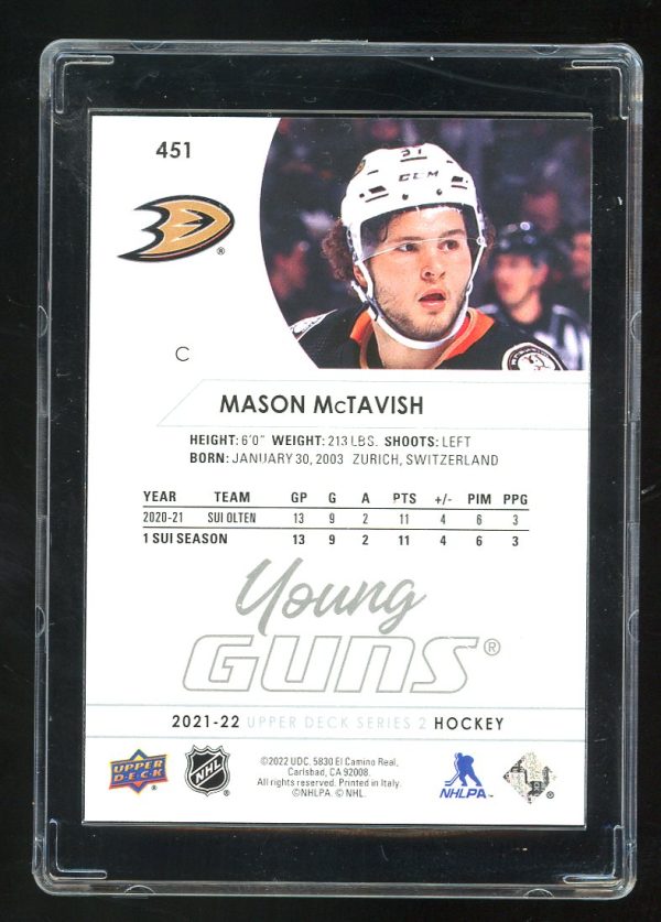 2021-22 Upper Deck Young Guns Mason McTavish #451 RC Anaheim Ducks - Image 2