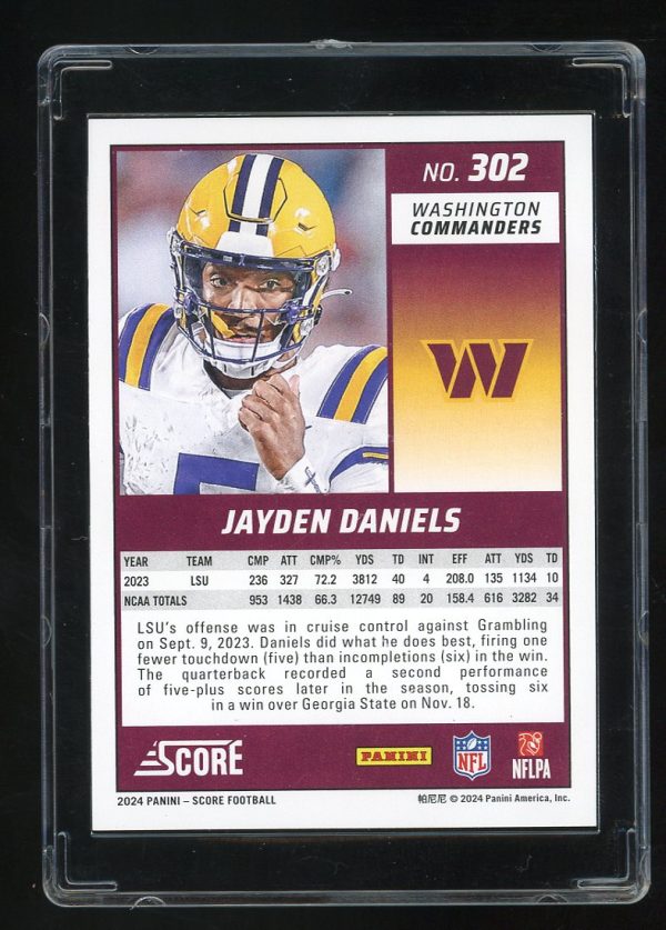 2024 Score Football Green RC Jayden Daniels # 302  Washington Commanders - Image 2