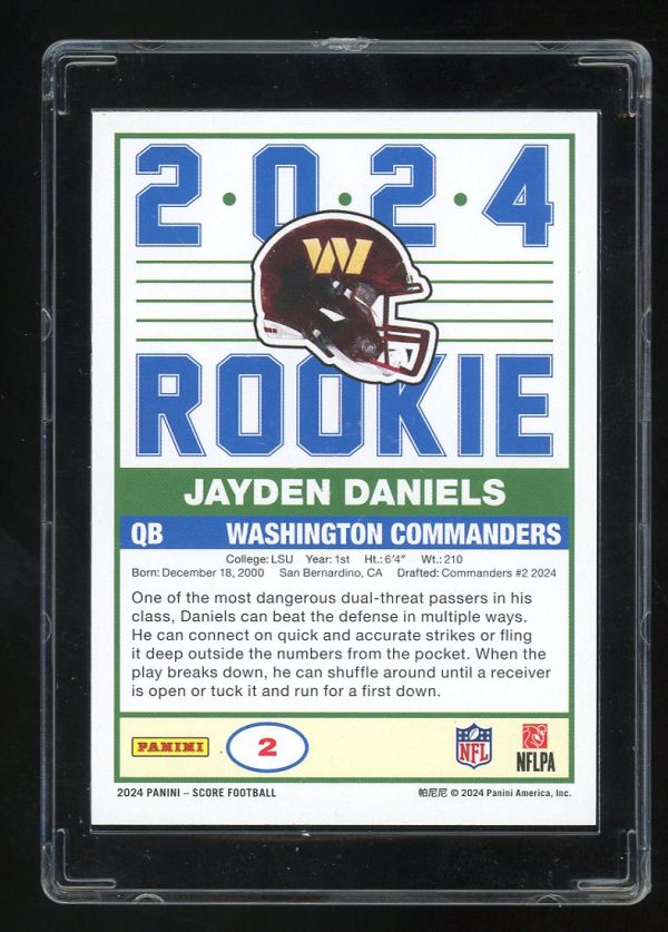 2024 Score Football 35th Anniversary RC  Jayden Daniels #2 Washington Commanders - Image 2