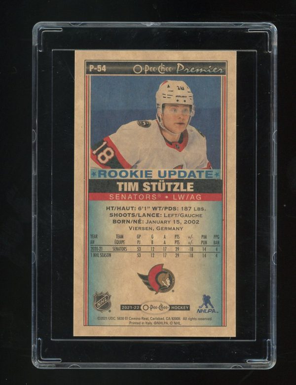 2021-22 O-Pee-Chee Hockey Tallboys Rookie Update SP Tim Stutzle ( Senators ) # P54 - Image 2