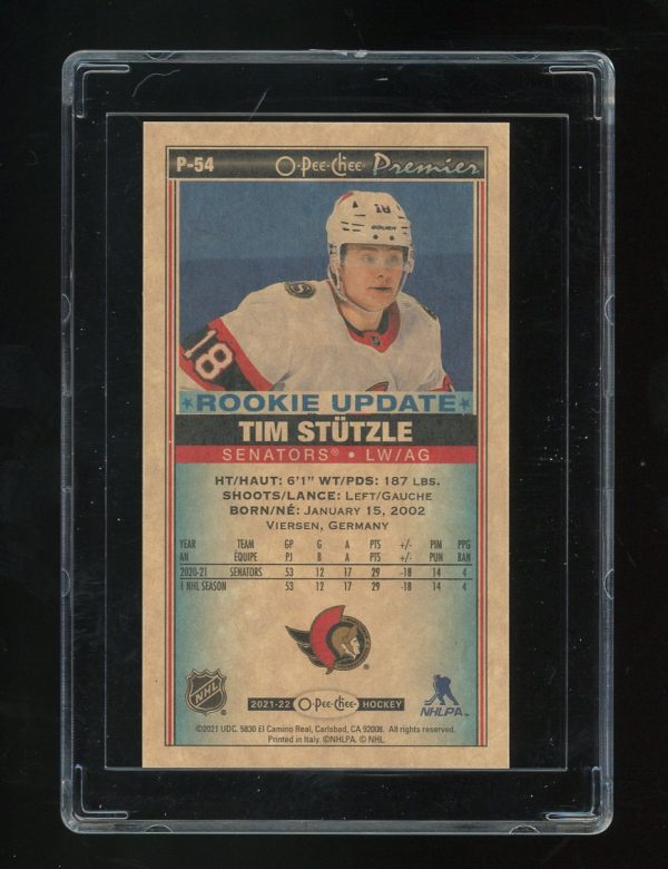 2021-22 O-Pee-Chee OPC Premier Tallboys Tim Stutzle SP # P54 Ottawa Senators - Image 2