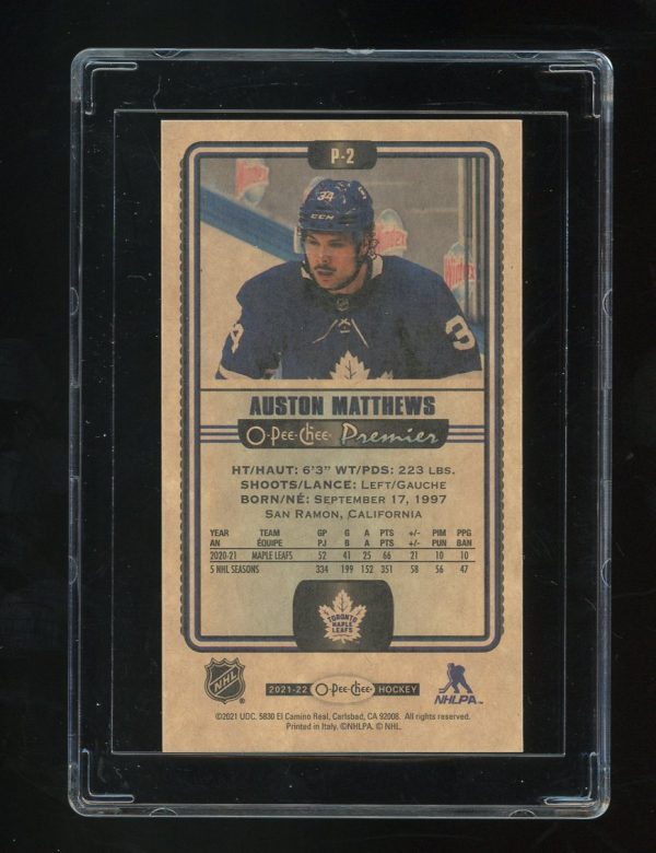 2021-22 O-Pee-Chee OPC Premier Tallboys Auston Matthews #P2 Toronto Maple Leafs - Image 2