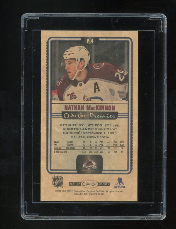 2021-22 O-Pee-Chee OPC Premier Tallboys Nathan MacKinnon # P4 Colorado Avalanche - Image 2