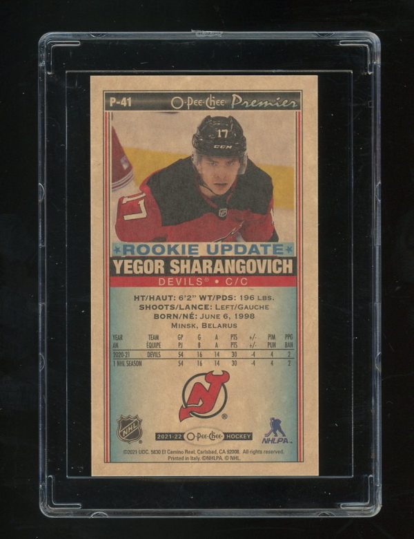 2021-22 O-Pee-Chee OPC Premier Tallboys Yegor Sharangovich #P41 SP New Jersey Devils - Image 2