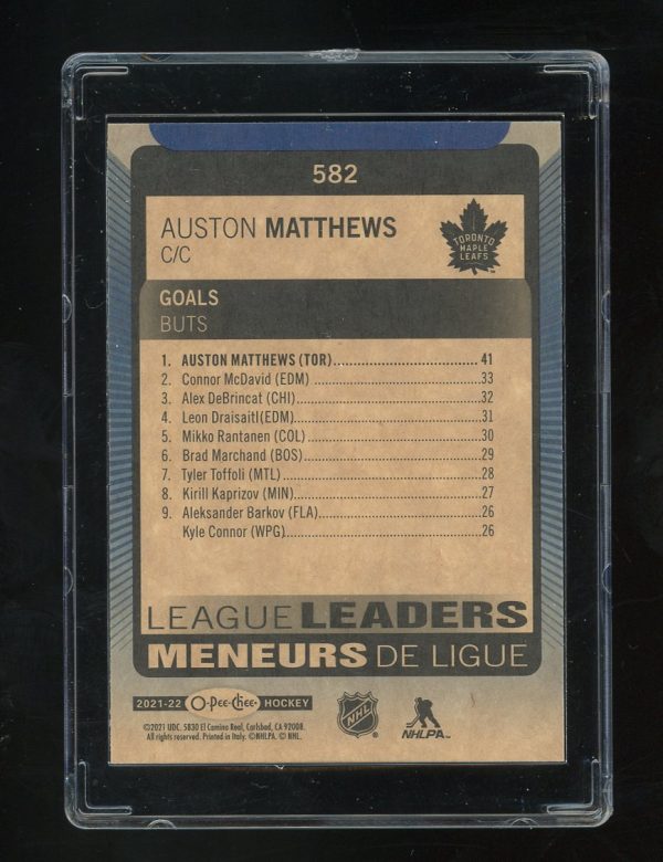 2021-22 O-Pee-Chee Blue Auston Matthews #582  Toronto Maple Leafs - Image 2