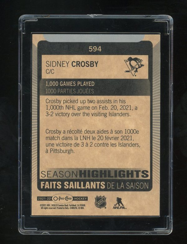 2021-22 O-Pee-Chee Season Highlights Sidney Crosby #594  Pittsburgh Penguins - Image 2