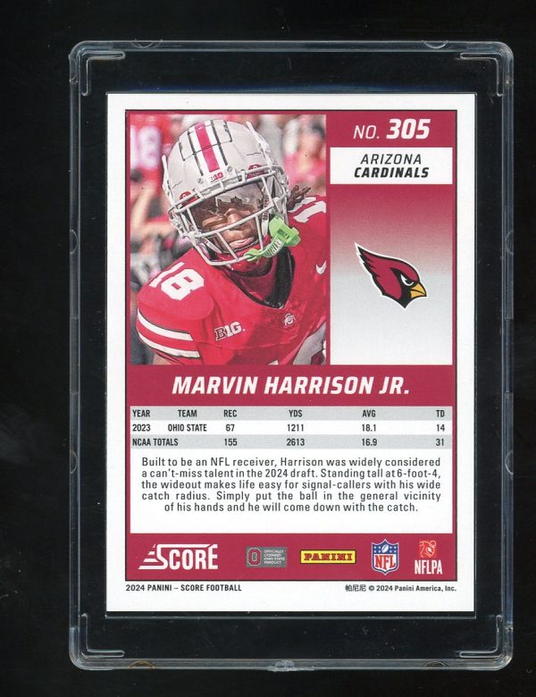 2024 Score #305 Marvin Harrison Jr. RC Arizona Cardinals - Image 2