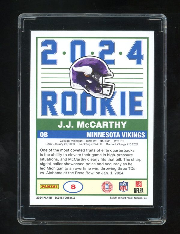 2024 Score 35th Anniversary Rookie #8 J.J. McCarthy Minnesota Vikings - Image 2