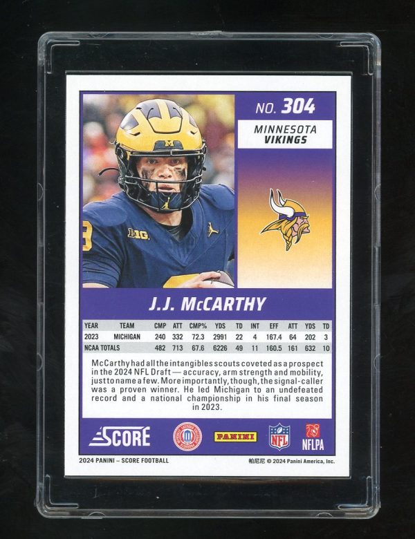 2024 Score #304 J.J. McCarthy RC Minnesota Vikings - Image 2